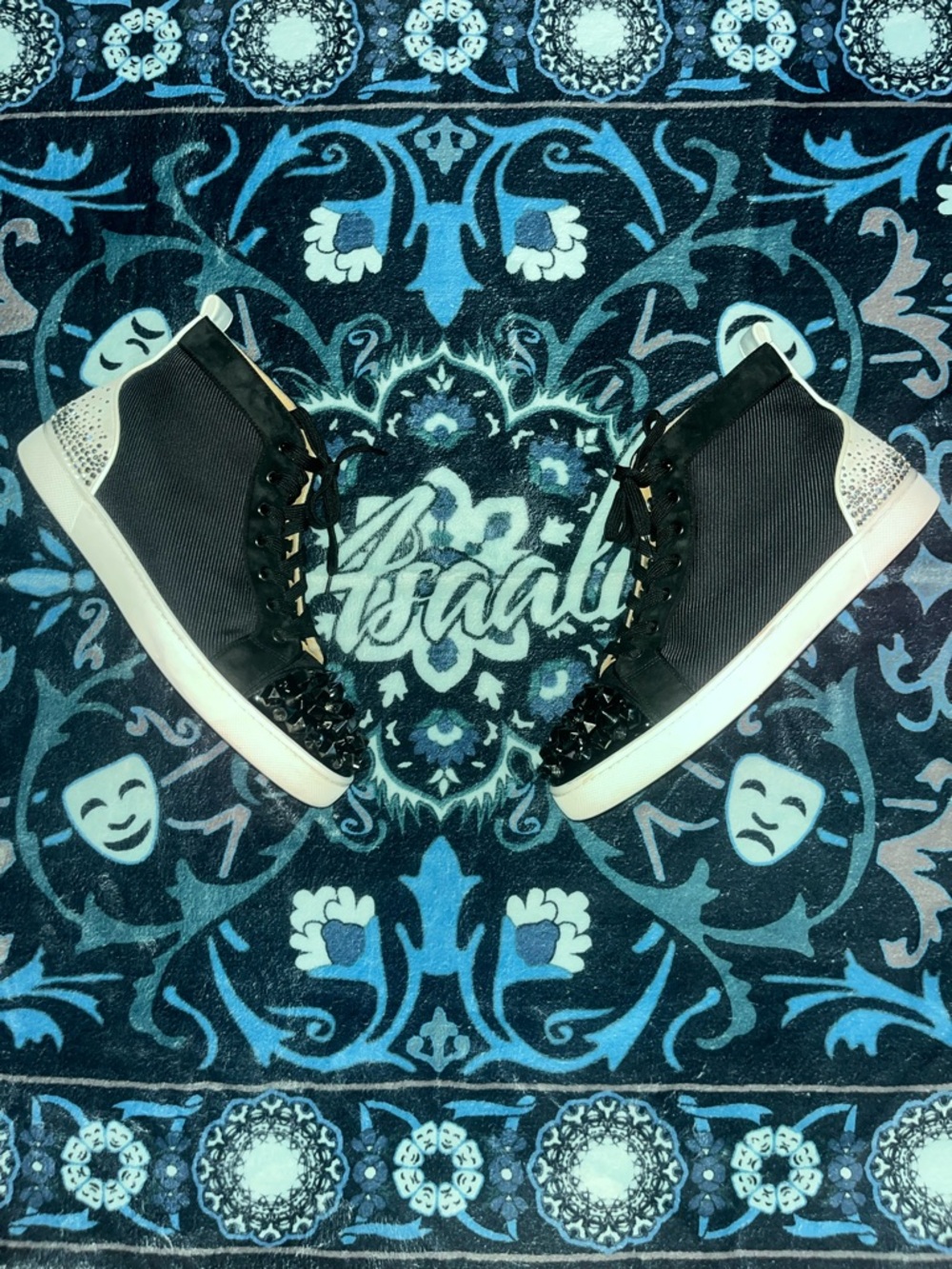 Christian LouboutinBlack High-Top Sneakers with Embellished Toe and Studded Heel
